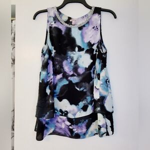 Juicy Couture Jewel-Neck Sleeveless Blouse - Black, Purple & Blue